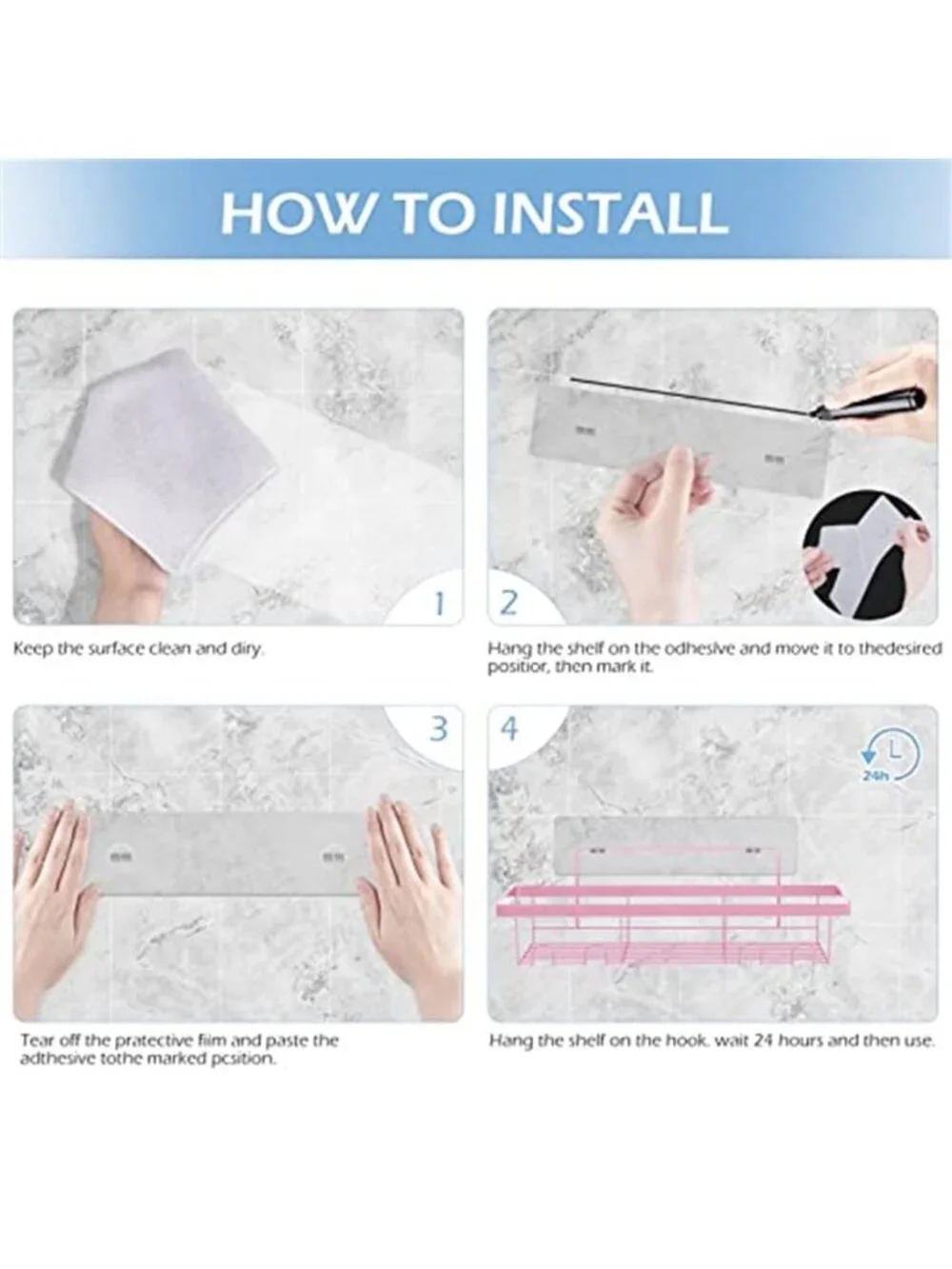 Shower Caddy Adhesive Wall Shelf Stainless Steel Rustproof Bathroom Storage Hook